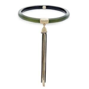 Alexis Bittar 10K Goldplated & Lucite Green Skinny Tassel Stackable Bangle 8"